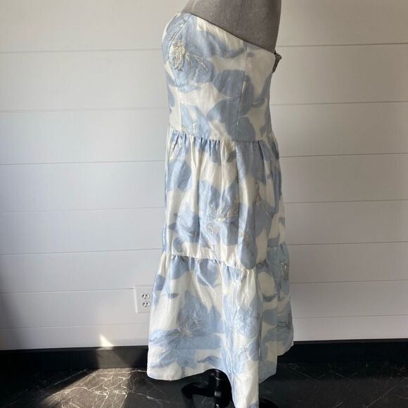 Kay Unger CASSIE MIDI DRESS Size 12 Blue, Silver, White - Picture 7 of 13